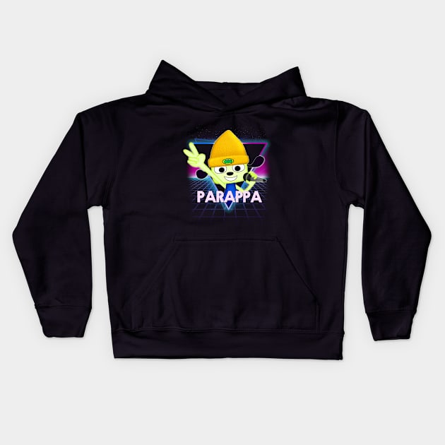 PaRappa The Rapper Retro 80s Neon Landscape Kids Hoodie by Bevatron